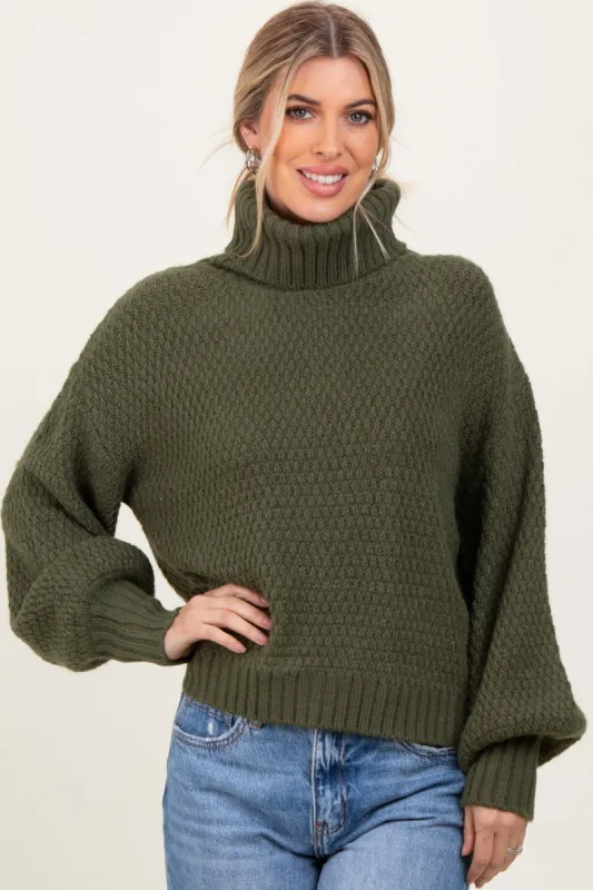 Olive Chunky Knit Turtleneck Sweater sold by Pinkblush