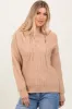 Beige Ribbed Knit Button Front Hooded Sweater sold by Pinkblush