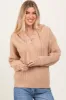 Beige Ribbed Knit Button Front Hooded Sweater sold by Pinkblush
