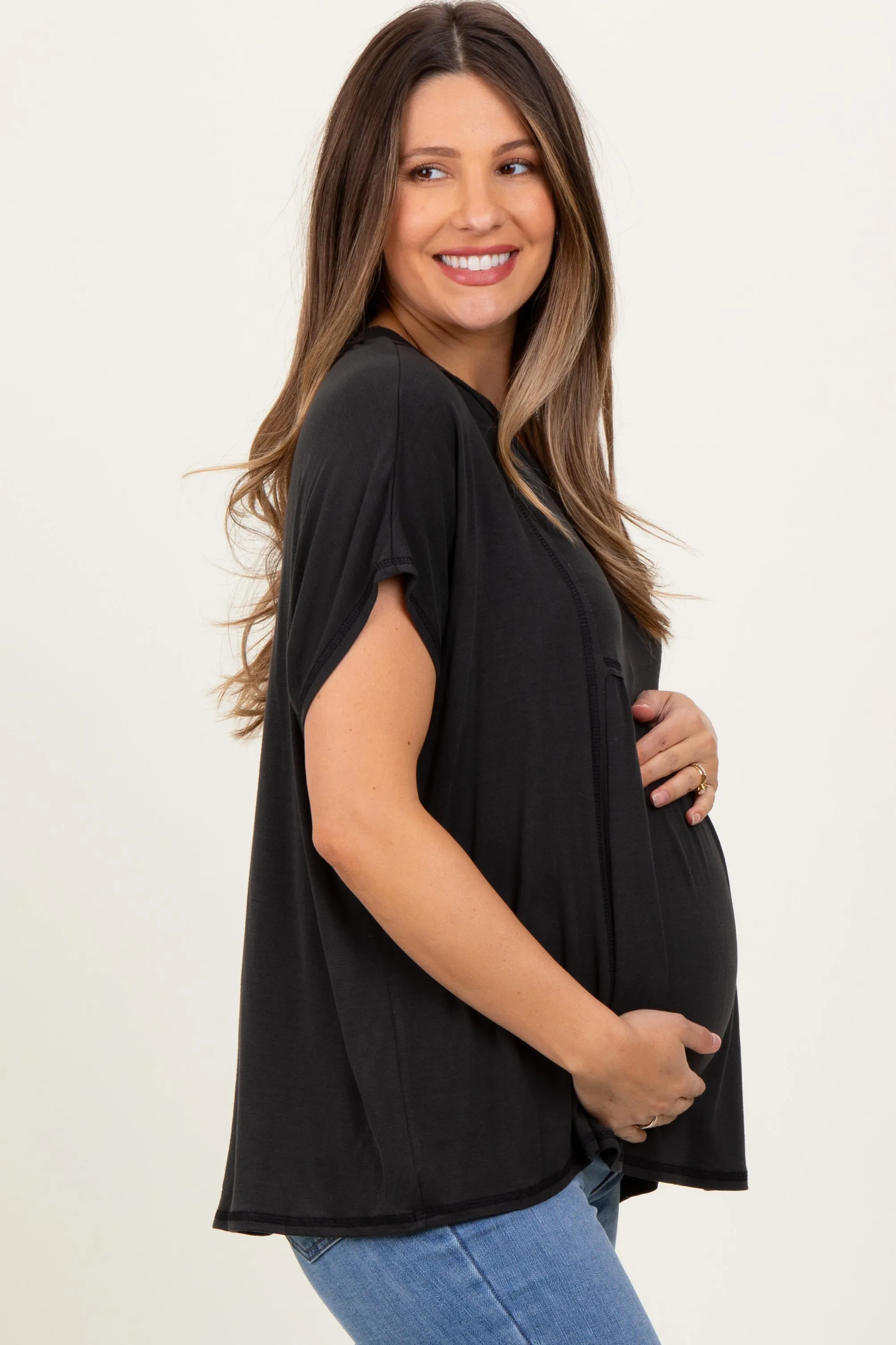 Black Flutter Sleeve Maternity Top sold by Pinkblush product image thumbnail 2
