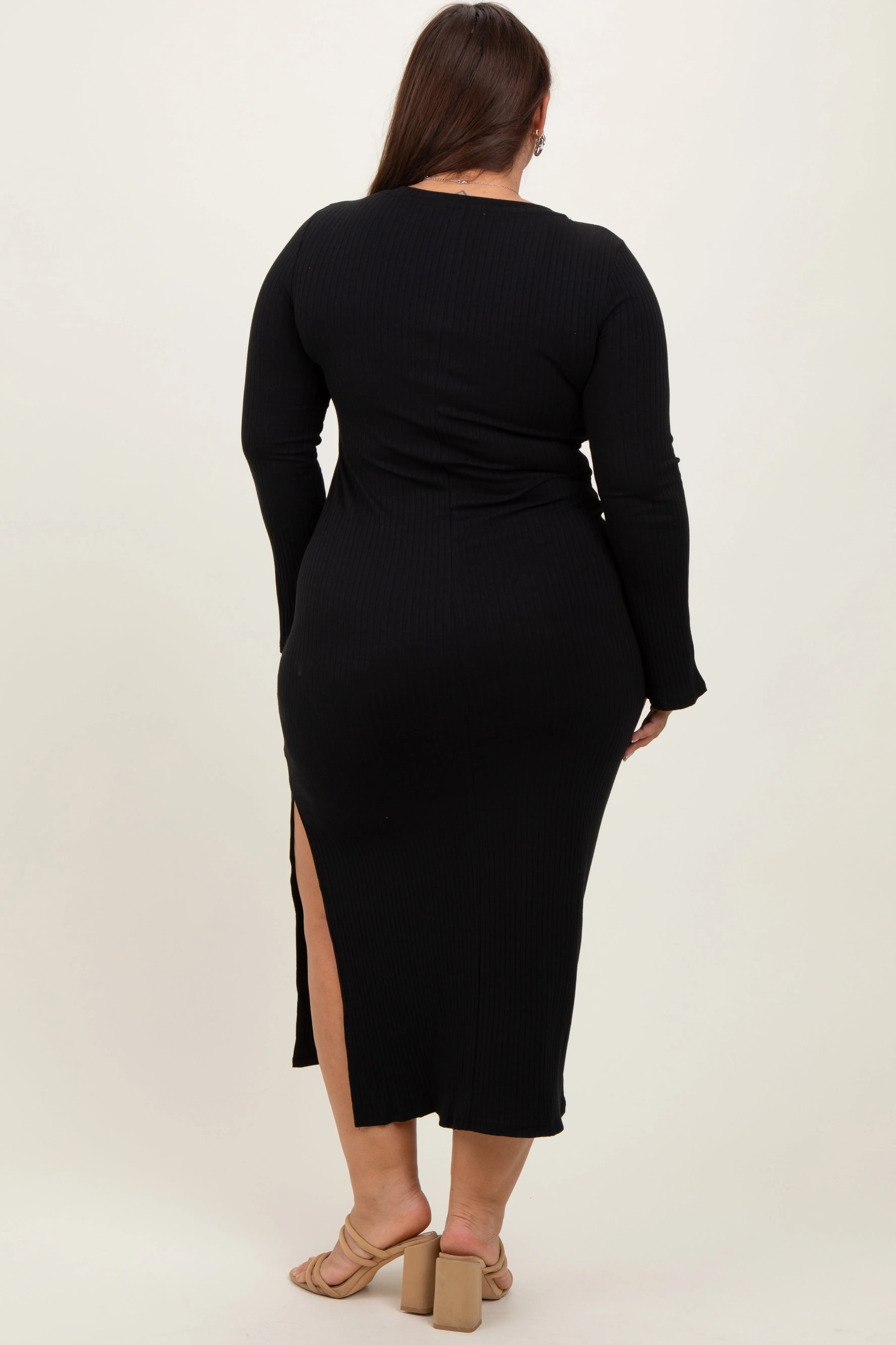 Black Ribbed Side Slit Plus Maxi Dress sold by Pinkblush product image thumbnail 4