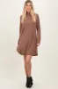 Mocha Ribbed Mock Neck Long Sleeve Basic Dress sold by Pinkblush