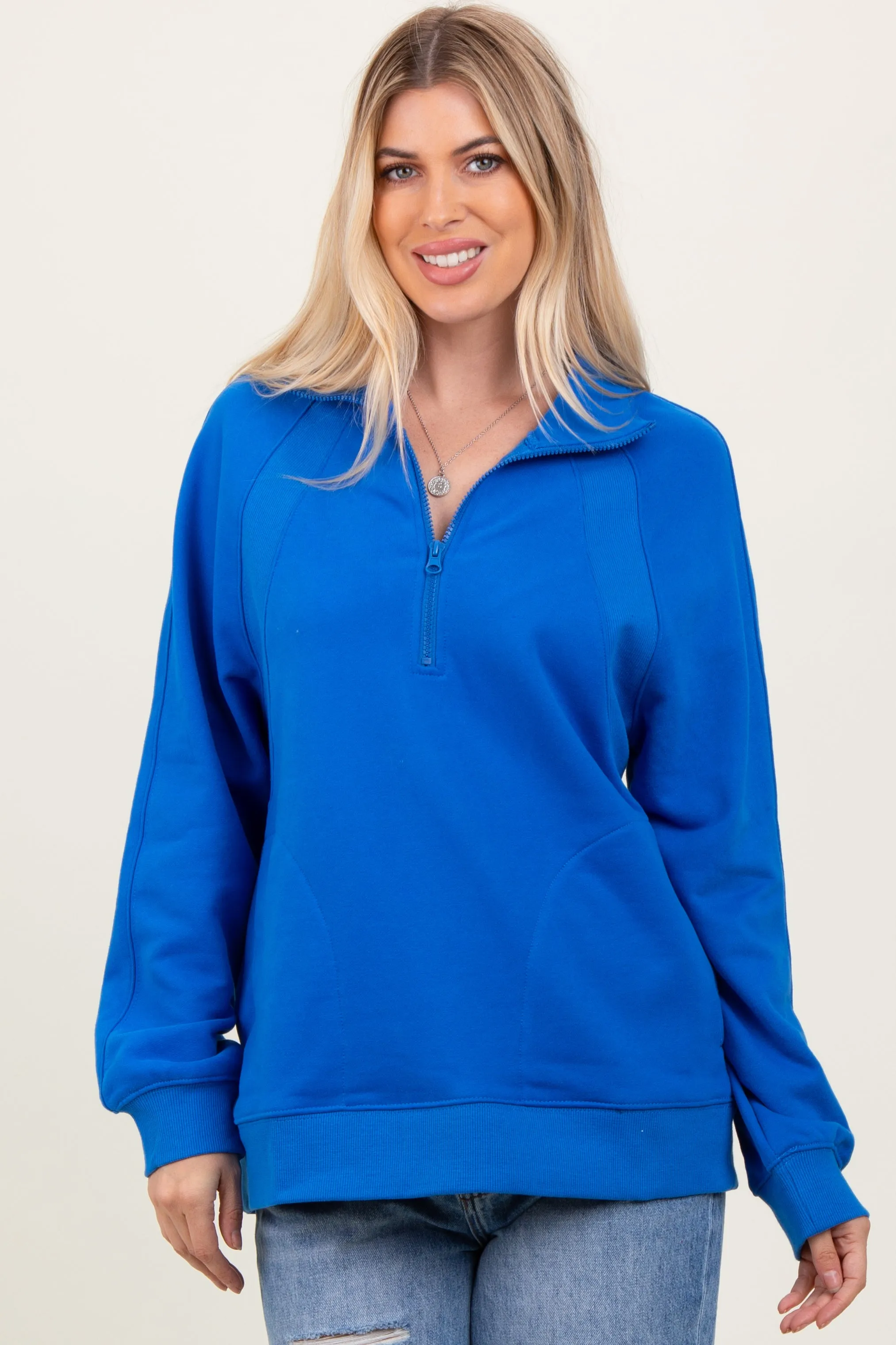 Blue Half Zip Contrast Rib Sweatshirt Top sold by Pinkblush product image thumbnail 2