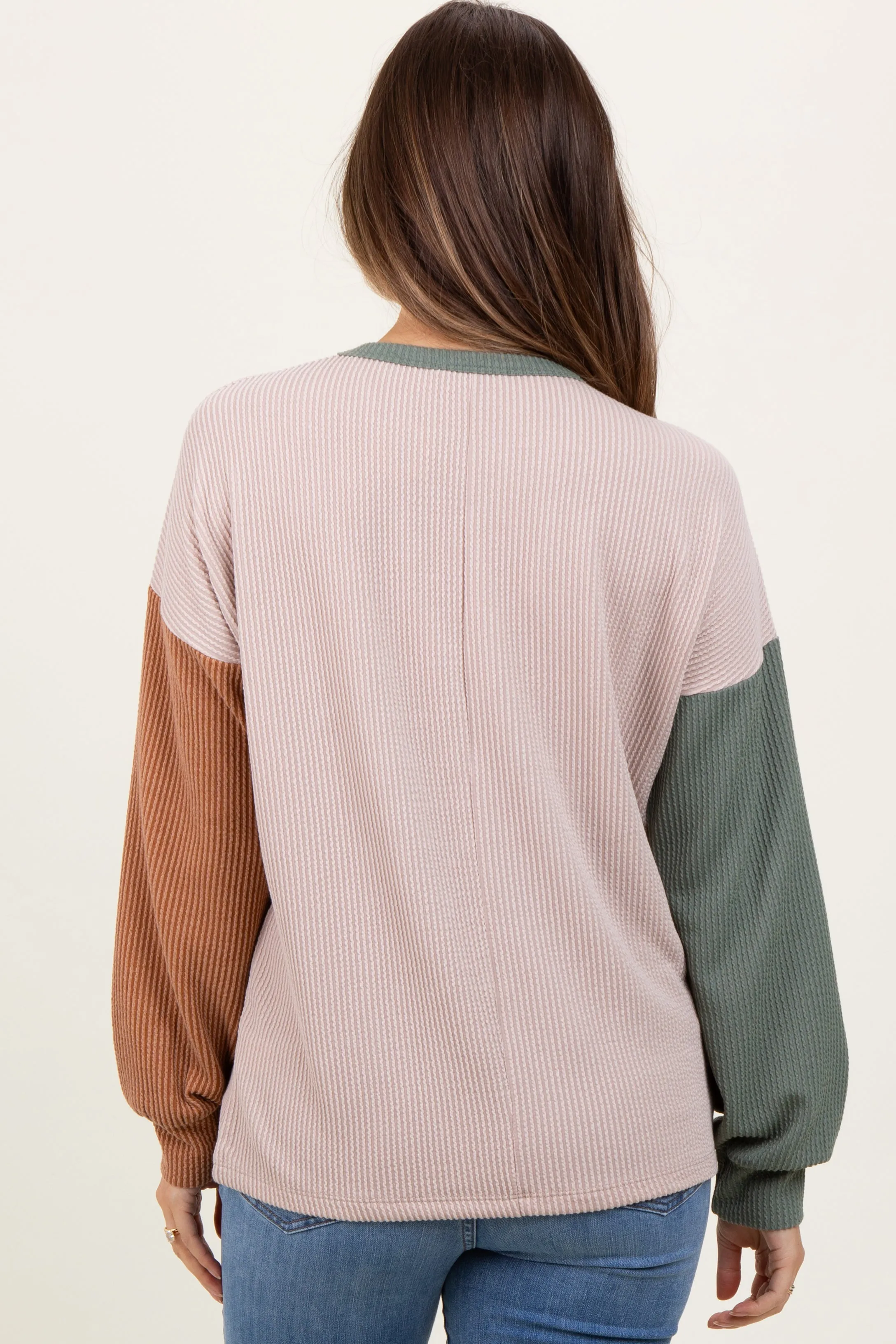 Beige Ribbed Colorblock Sleeve Maternity Long Sleeve Top sold by Pinkblush product image thumbnail 4