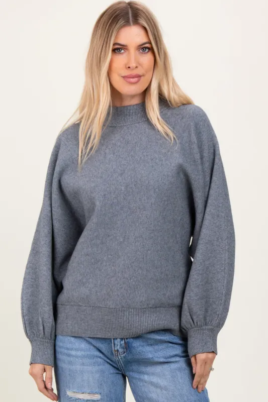 Grey Oversized Bubble Sleeve Sweater sold by Pinkblush