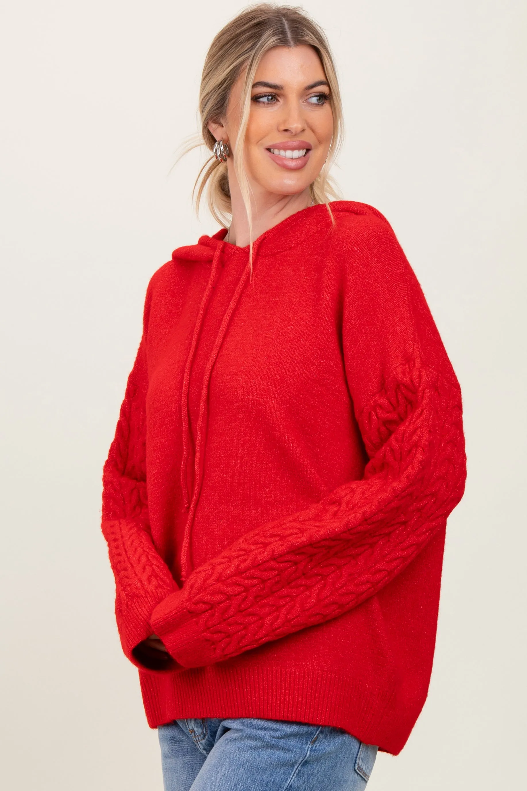 Red Mixed Knit Hooded Sweater sold by Pinkblush product image thumbnail 2