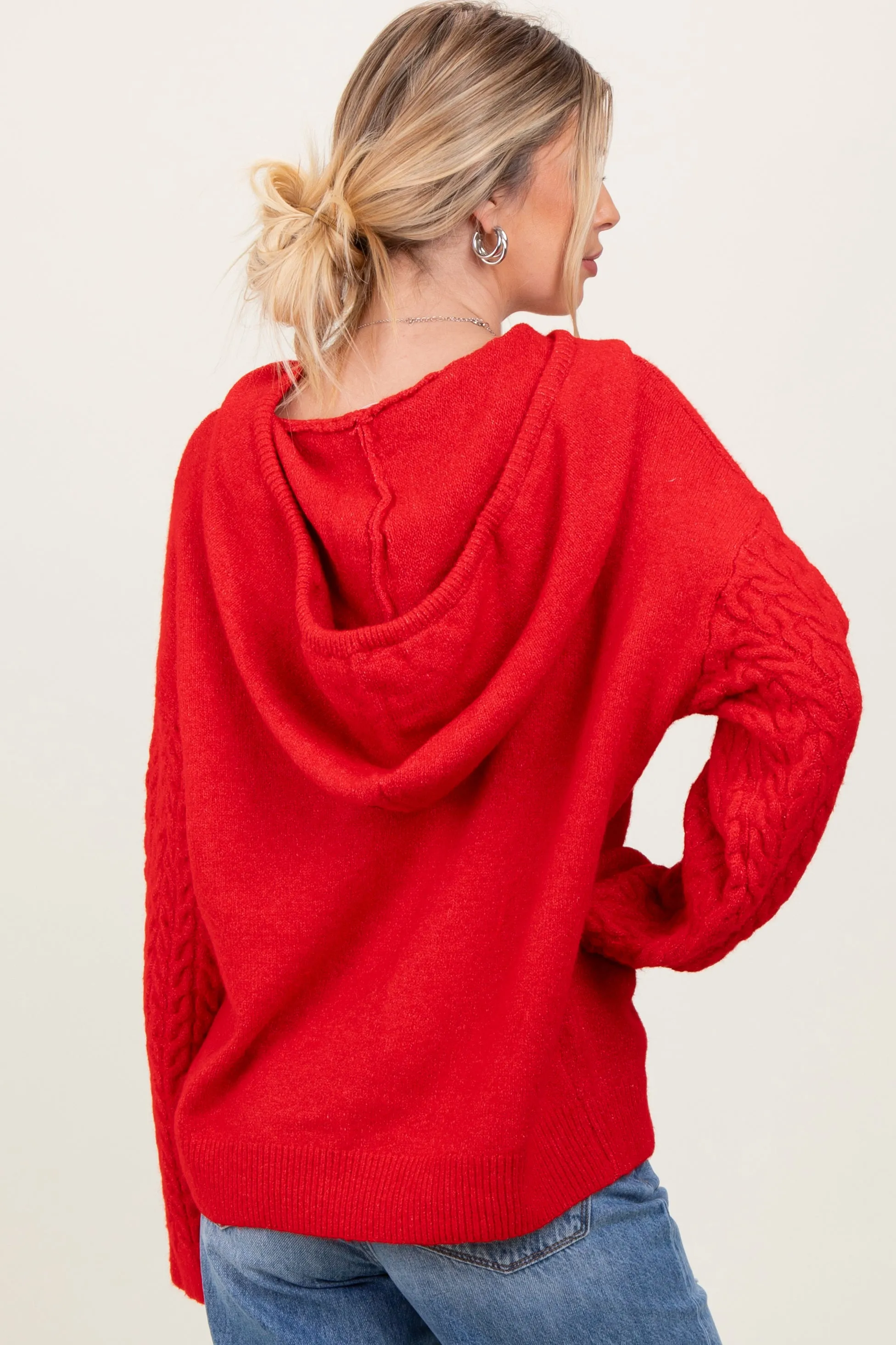 Red Mixed Knit Hooded Sweater sold by Pinkblush product image thumbnail 3