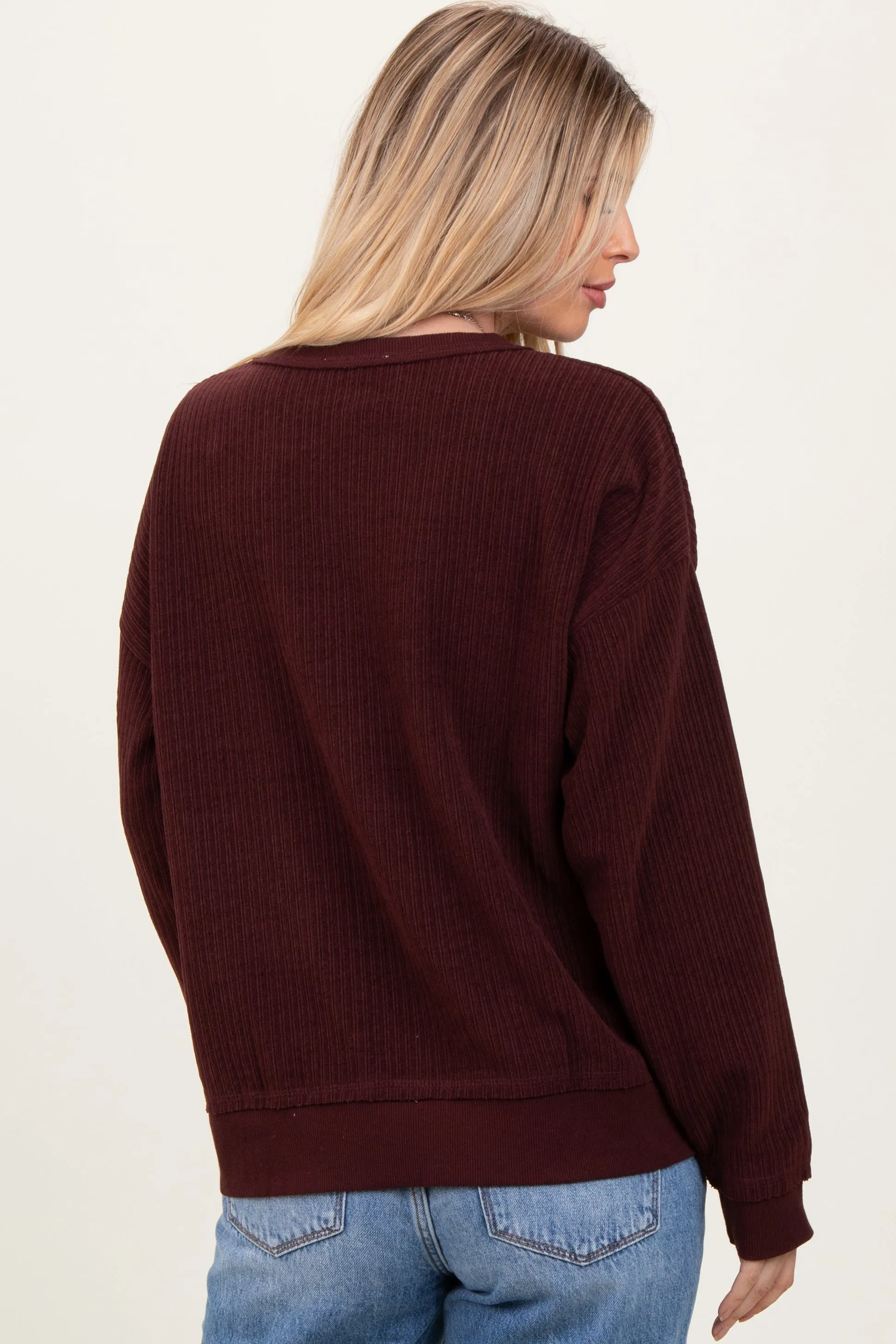 Burgundy Ribbed Brushed Knit Pullover Top sold by Pinkblush product image thumbnail 4
