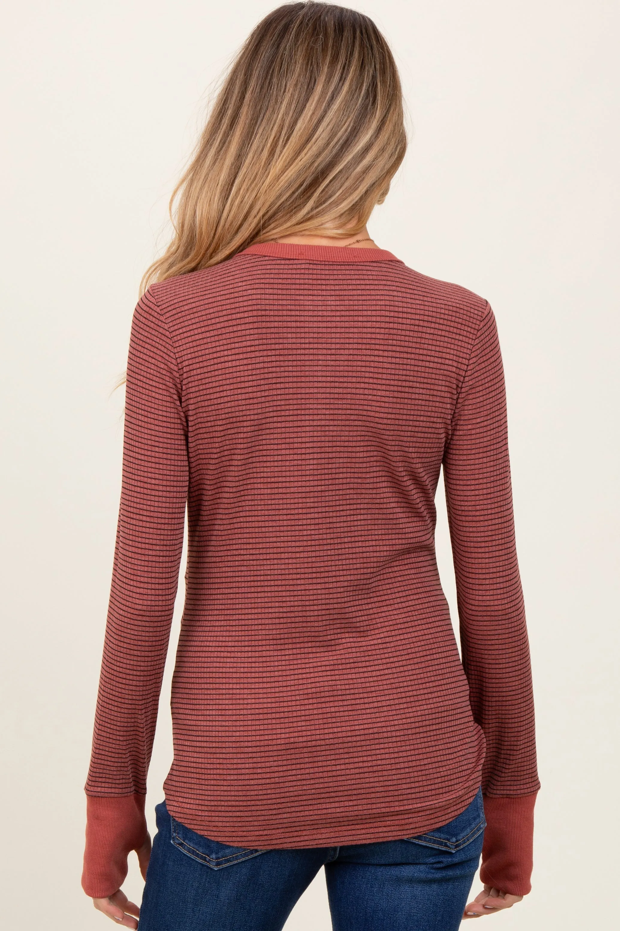 Rust Striped Snap Button Henley Maternity Top sold by Pinkblush product image thumbnail 3