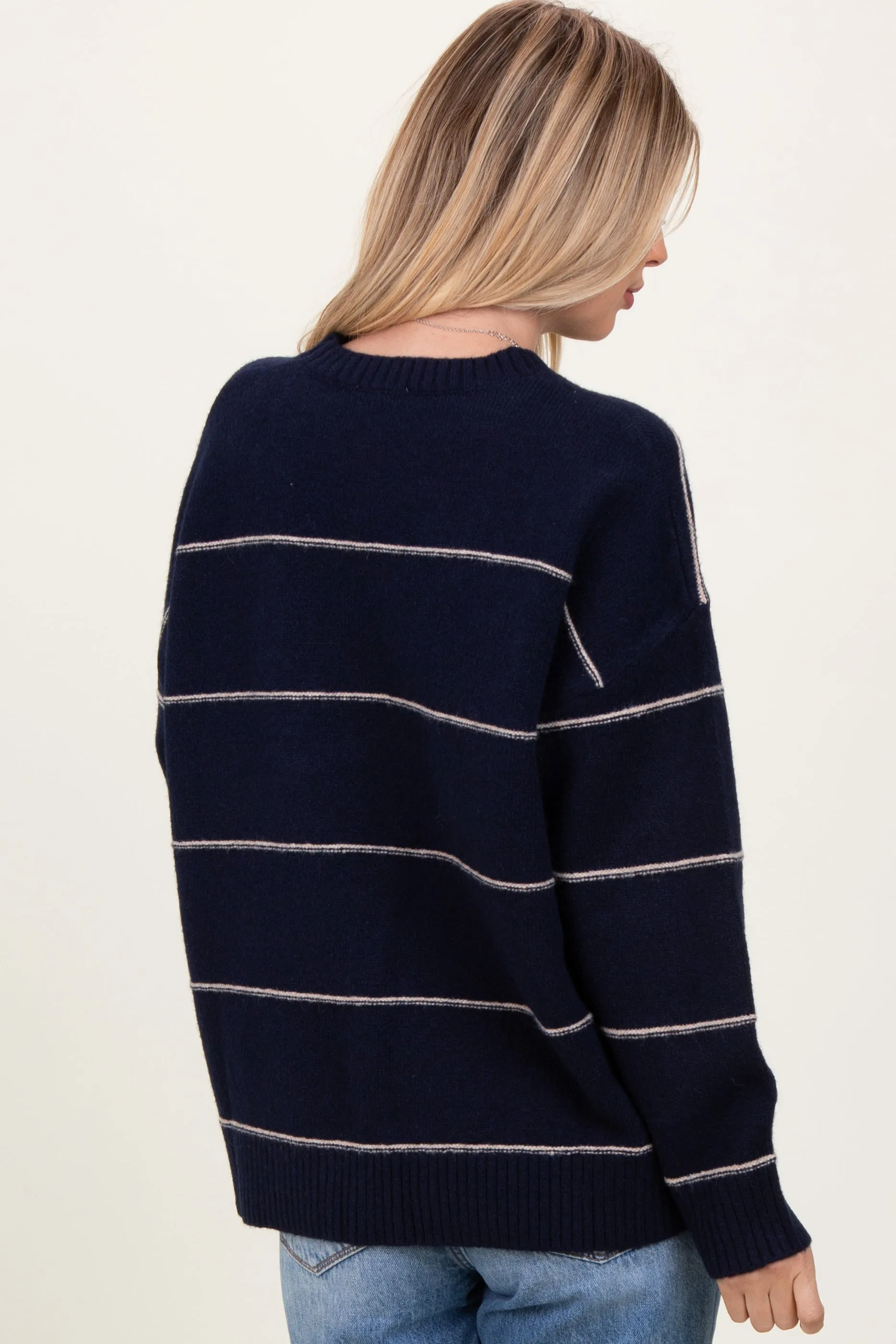 Navy Striped Drop Shoulder Sweater sold by Pinkblush product image thumbnail 3