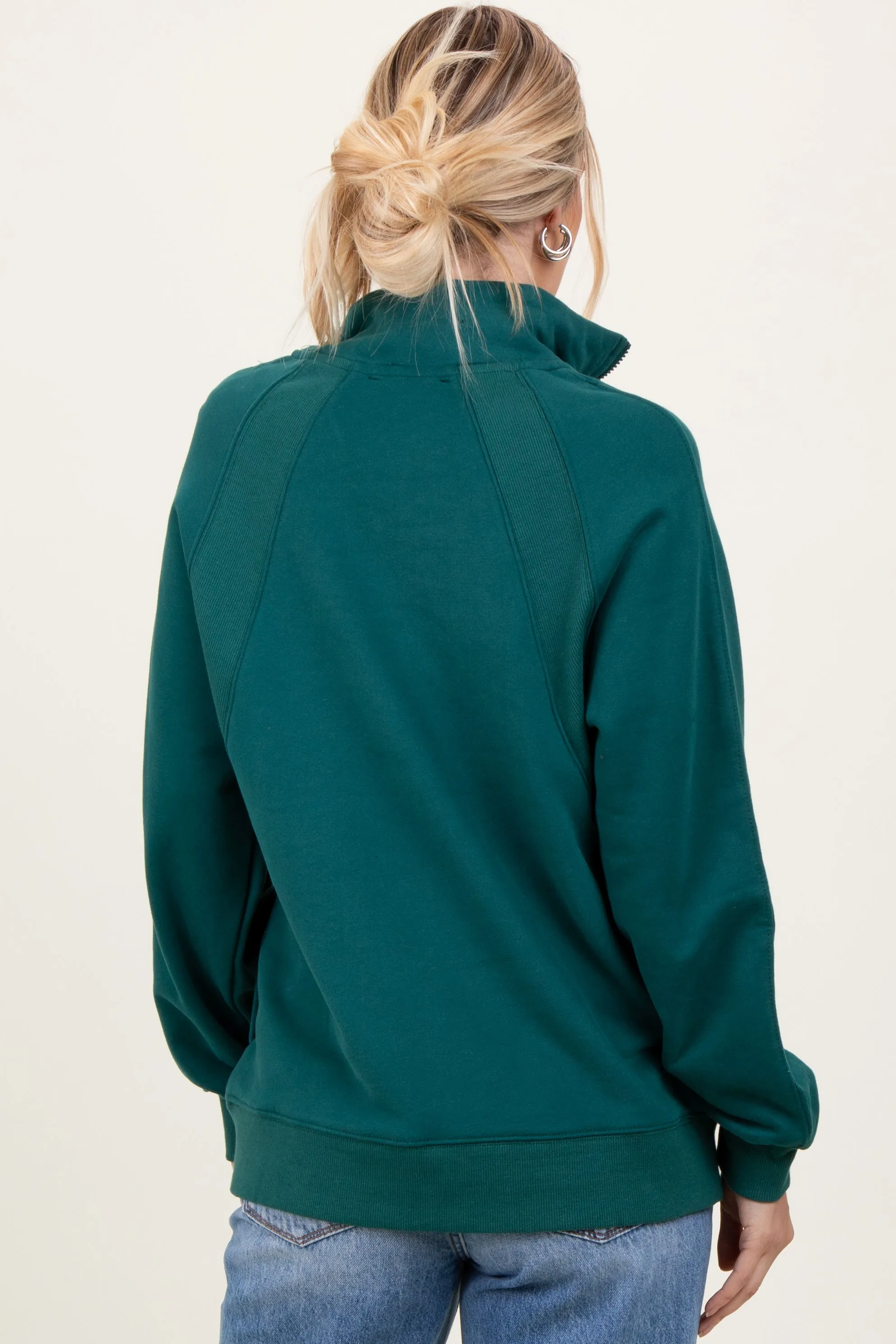 Forest Green Half Zip Contrast Rib Sweatshirt Top sold by Pinkblush product image thumbnail 4