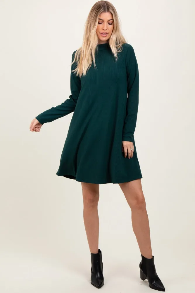 Forest Green Ribbed Mock Neck Long Sleeve Basic Dress sold by Pinkblush