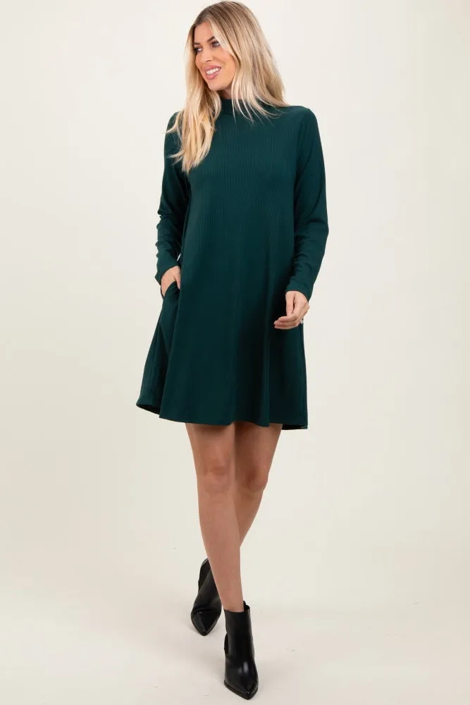 Forest Green Ribbed Mock Neck Long Sleeve Basic Dress sold by Pinkblush product image thumbnail 2