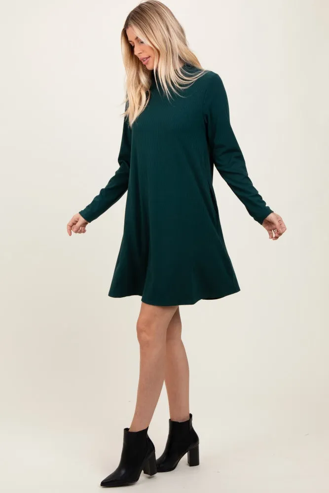 Forest Green Ribbed Mock Neck Long Sleeve Basic Dress sold by Pinkblush product image thumbnail 3