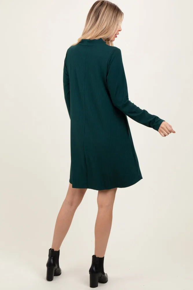Forest Green Ribbed Mock Neck Long Sleeve Basic Dress sold by Pinkblush product image thumbnail 4
