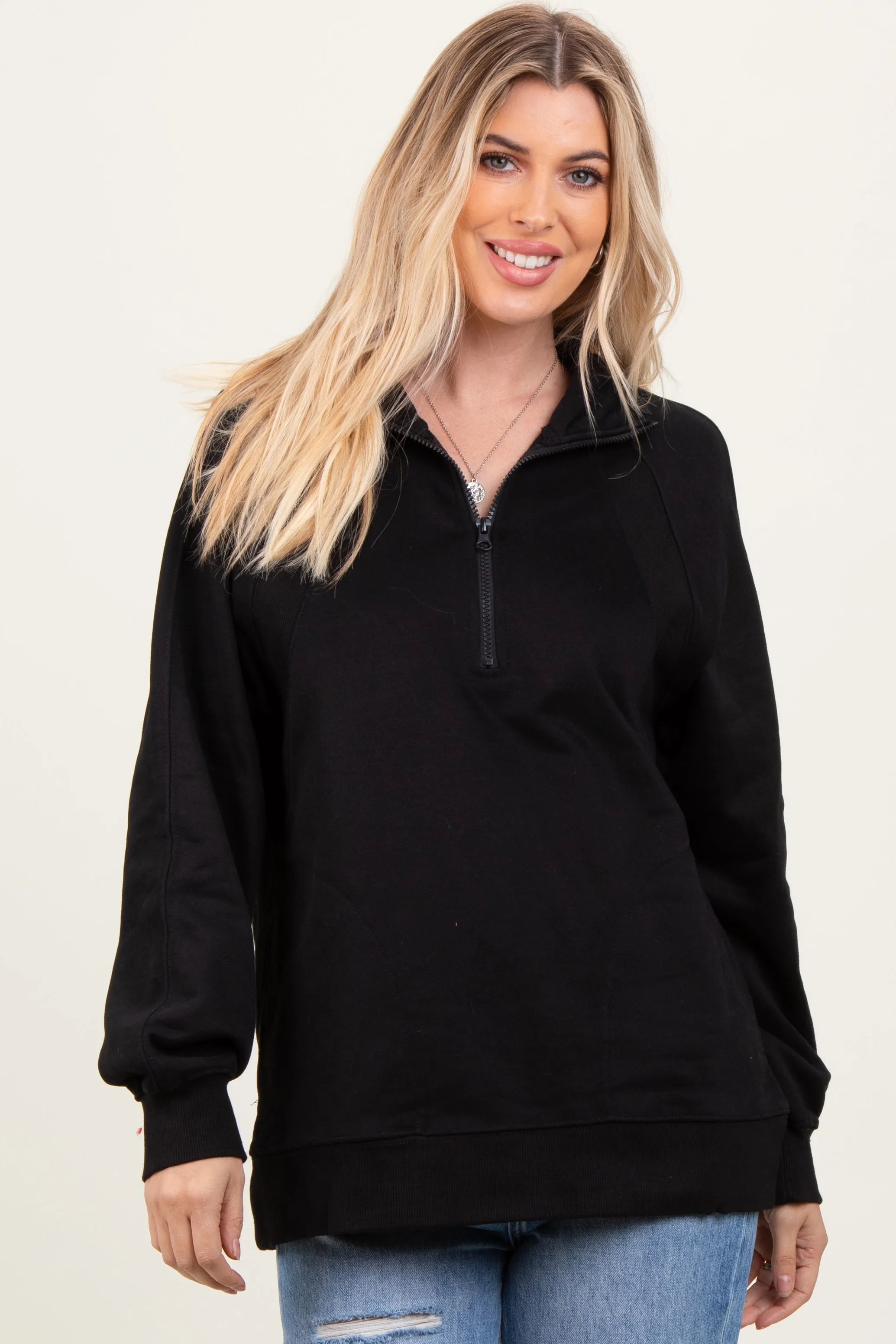 Black Half Zip Contrast Rib Sweatshirt Top sold by Pinkblush product image thumbnail 2