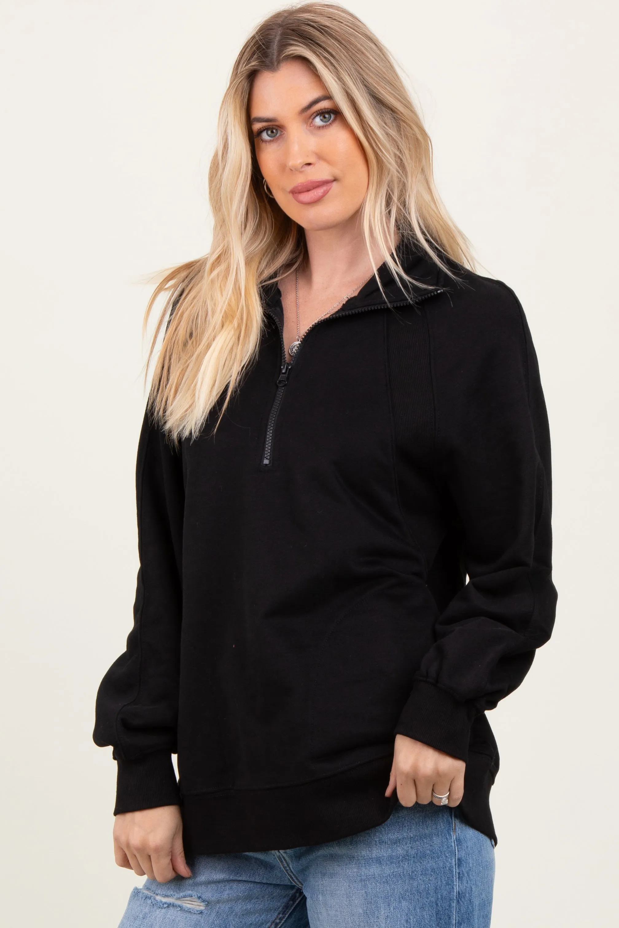 Black Half Zip Contrast Rib Sweatshirt Top sold by Pinkblush product image thumbnail 3