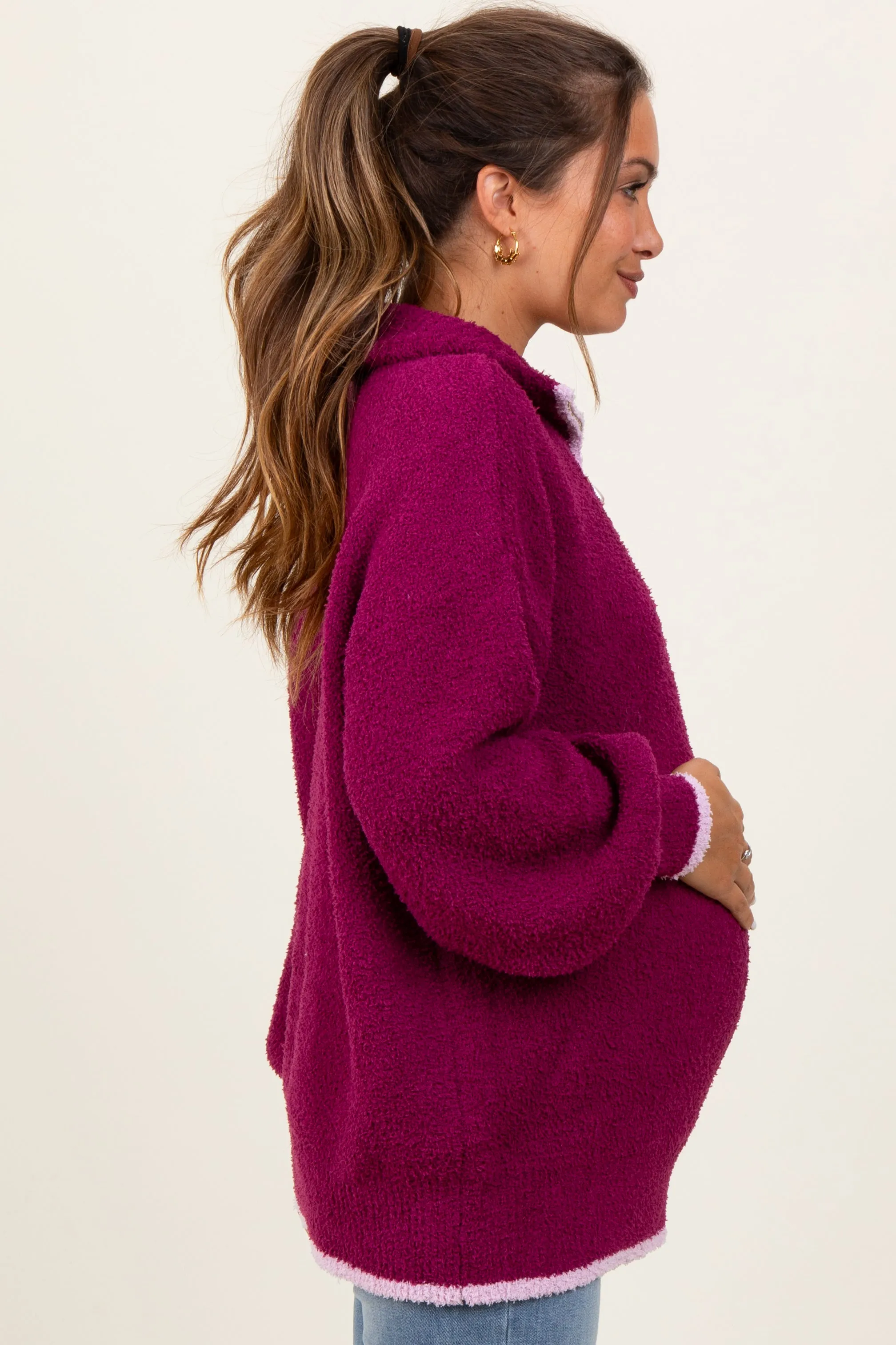 Magenta Soft Fuzzy Knit Quarter Zip Maternity Pullover Sweater sold by Pinkblush product image thumbnail 3