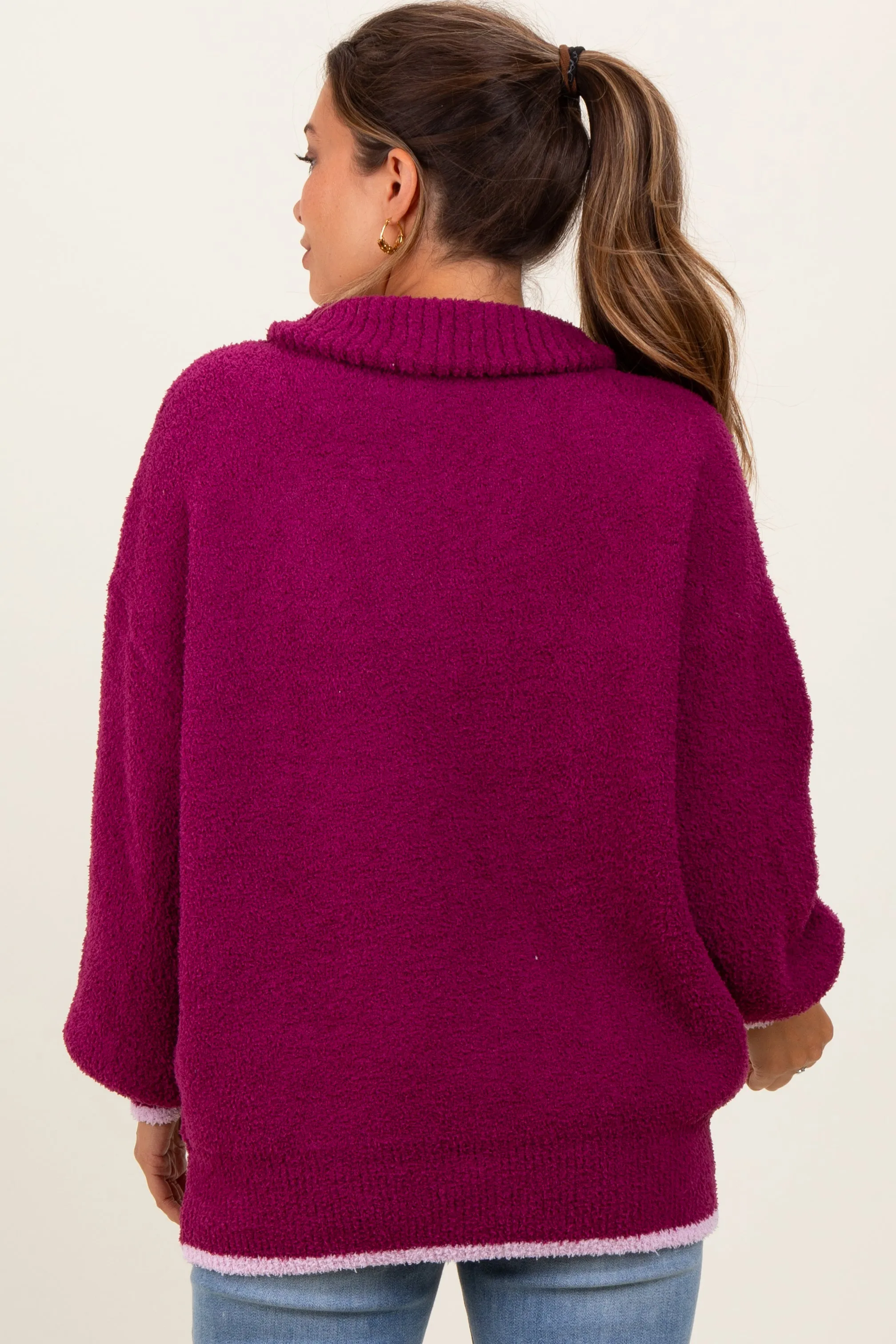 Magenta Soft Fuzzy Knit Quarter Zip Maternity Pullover Sweater sold by Pinkblush product image thumbnail 4