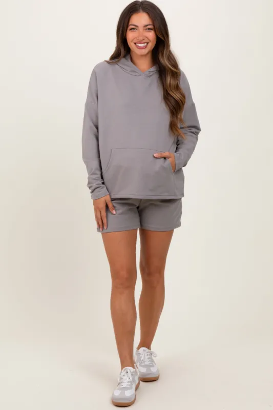 Mocha Hoodie Shorts Maternity Set sold by Pinkblush