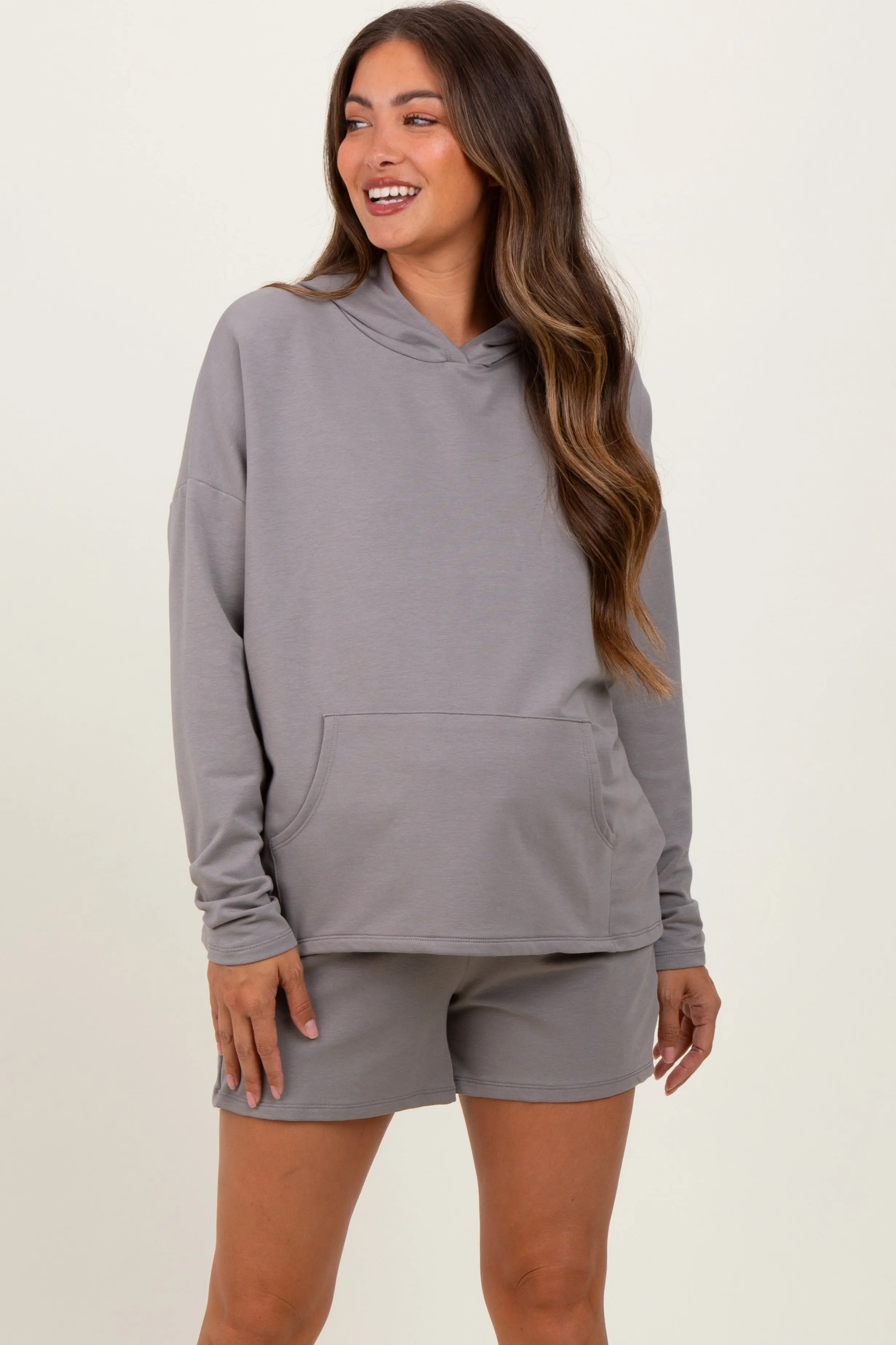Mocha Hoodie Shorts Maternity Set sold by Pinkblush product image thumbnail 2