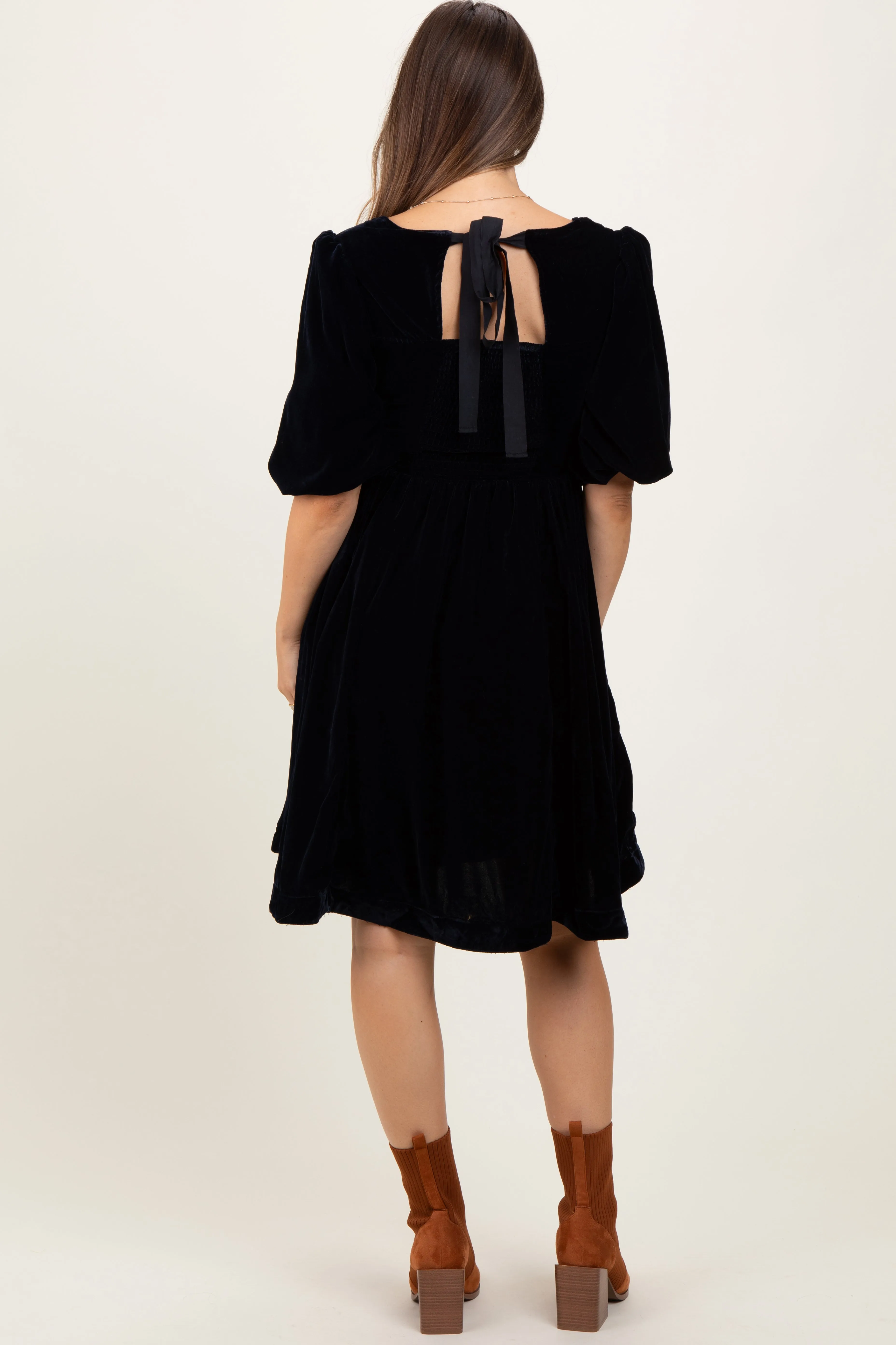 Black Velvet Sweetheart Button Accent Maternity Dress sold by Pinkblush product image thumbnail 4