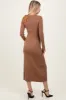Mocha Shoulder Bow Detail Midi Knit Dress sold by Pinkblush