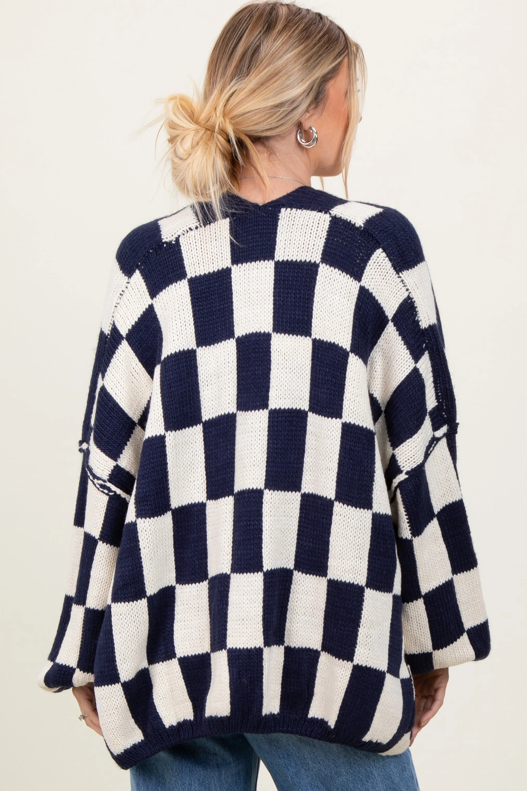 Navy Checkered Oversized Cardigan sold by Pinkblush product image thumbnail 4