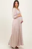 Beige Glitter V-Neck Maternity Maxi Dress sold by Pinkblush