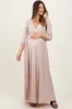 Beige Glitter V-Neck Maternity Maxi Dress sold by Pinkblush