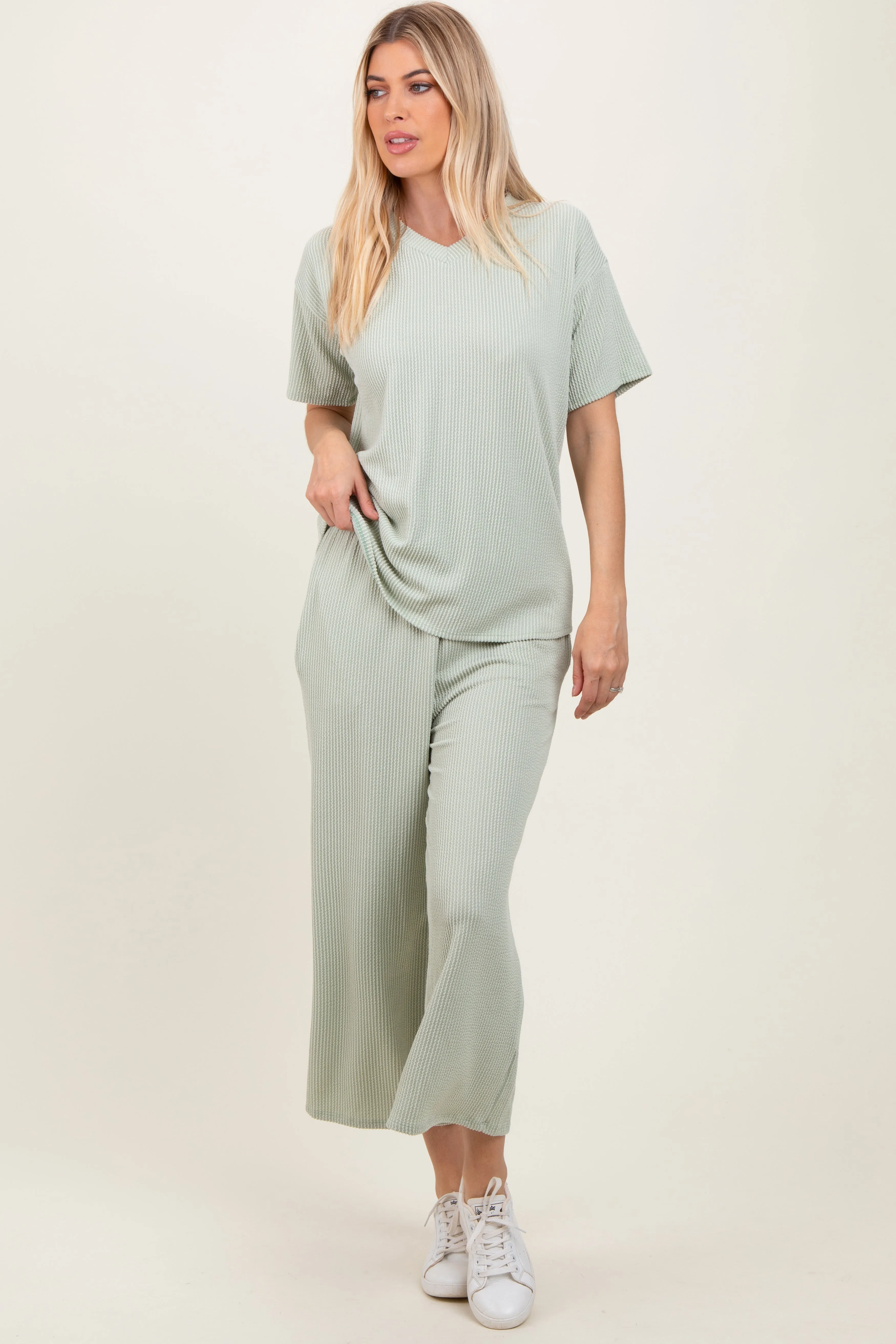 Sage Ribbed Short Sleeve Top Pajama Set sold by Pinkblush