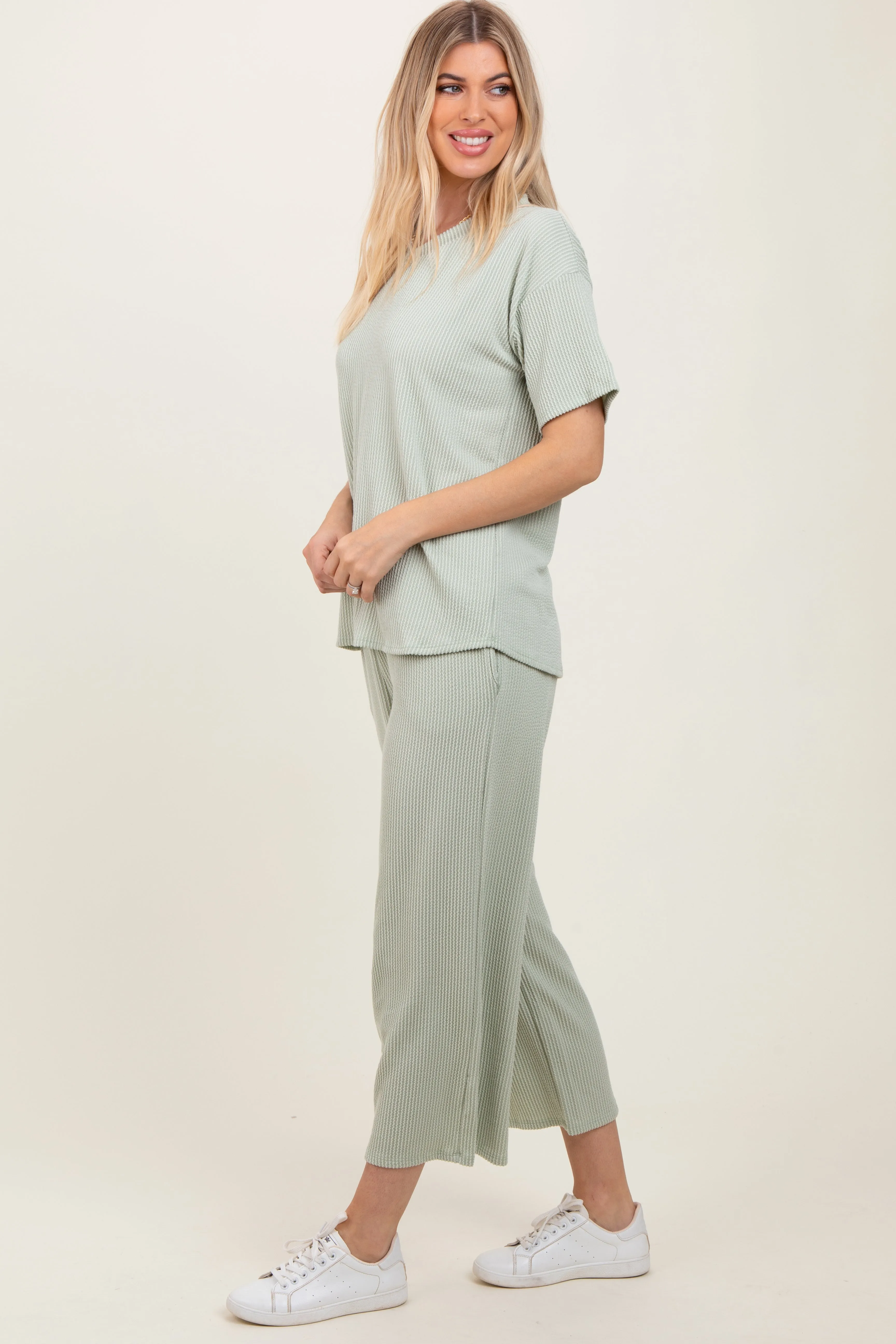 Sage Ribbed Short Sleeve Top Pajama Set sold by Pinkblush product image thumbnail 2