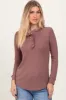 Plum Ruffle Collar Micro Waffle Knit Henley Top sold by Pinkblush