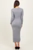 Heather Grey Knit Side Slit Lettuce Trim Maternity Maxi Dress sold by Pinkblush