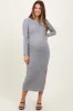 Heather Grey Knit Side Slit Lettuce Trim Maternity Maxi Dress sold by Pinkblush