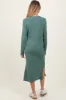 Olive Ribbed Knit Long Sleeve Side Slit Maternity Midi Dress sold by Pinkblush