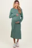 Olive Ribbed Knit Long Sleeve Side Slit Maternity Midi Dress sold by Pinkblush
