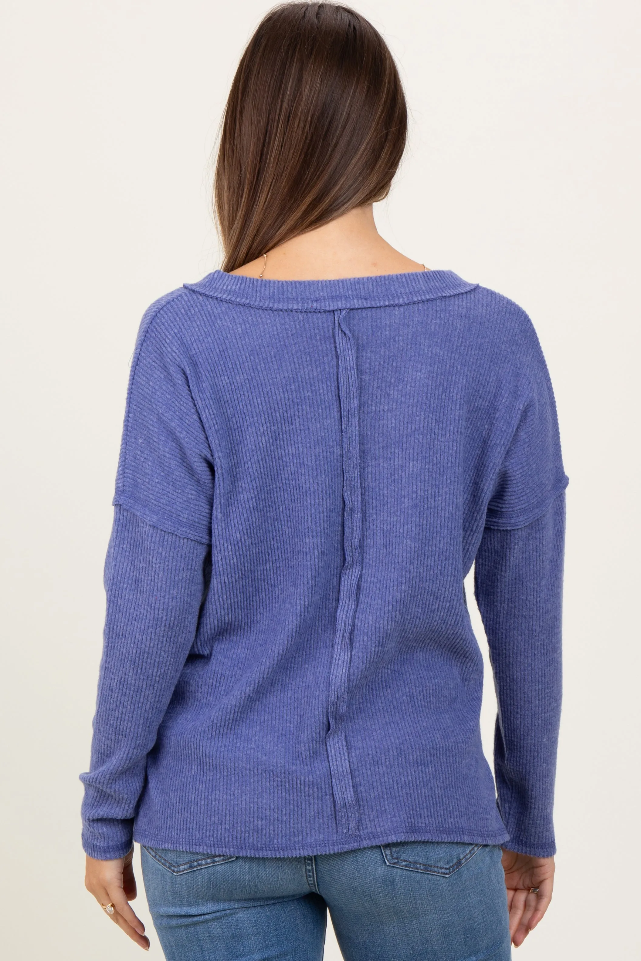 Blue Ribbed V-Neck Long Sleeve Maternity Top sold by Pinkblush product image thumbnail 3