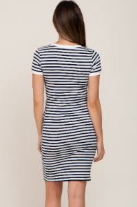 White Black Striped Fitted Maternity Dress sold by Pinkblush