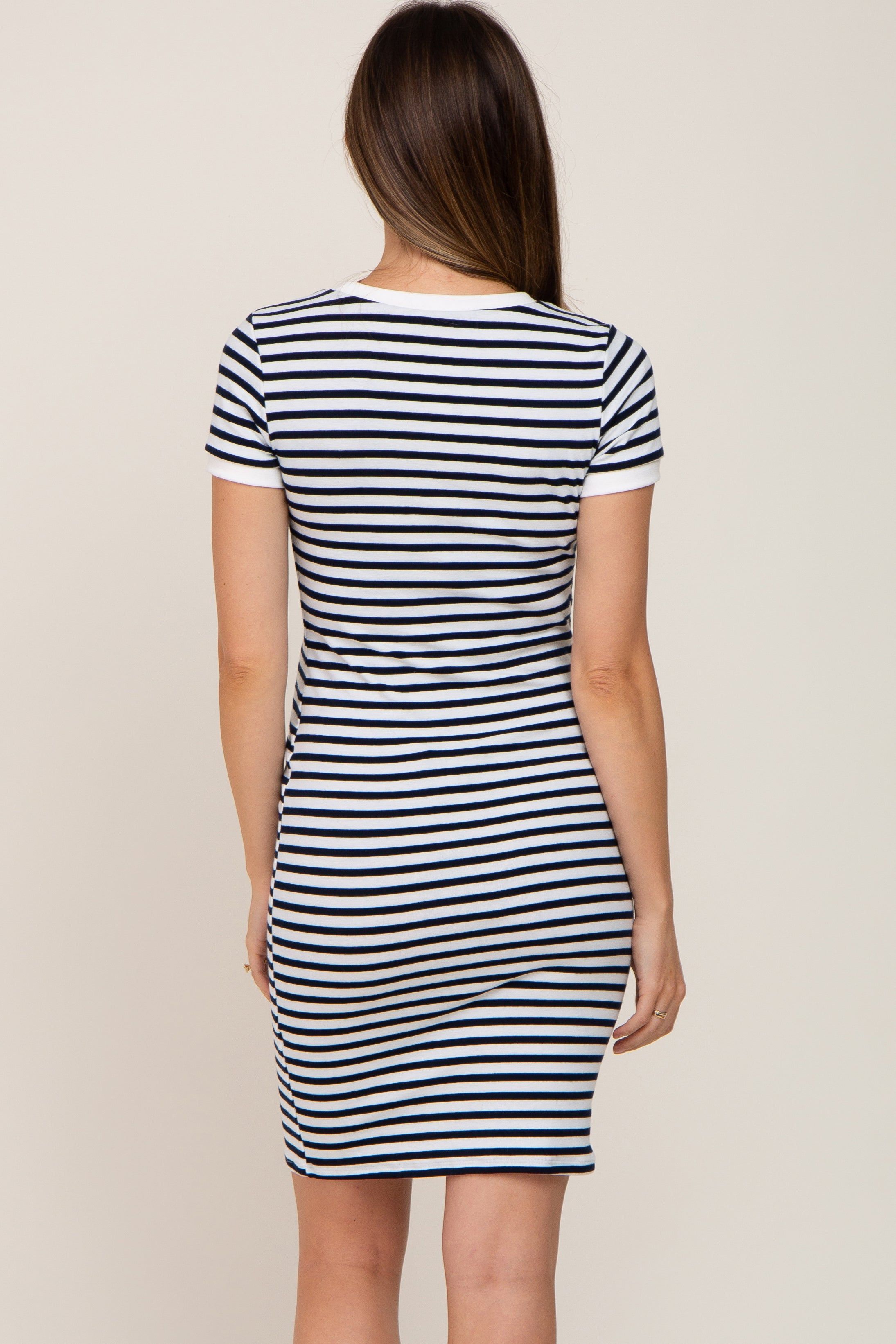 White Black Striped Fitted Maternity Dress sold by Pinkblush product image thumbnail 4