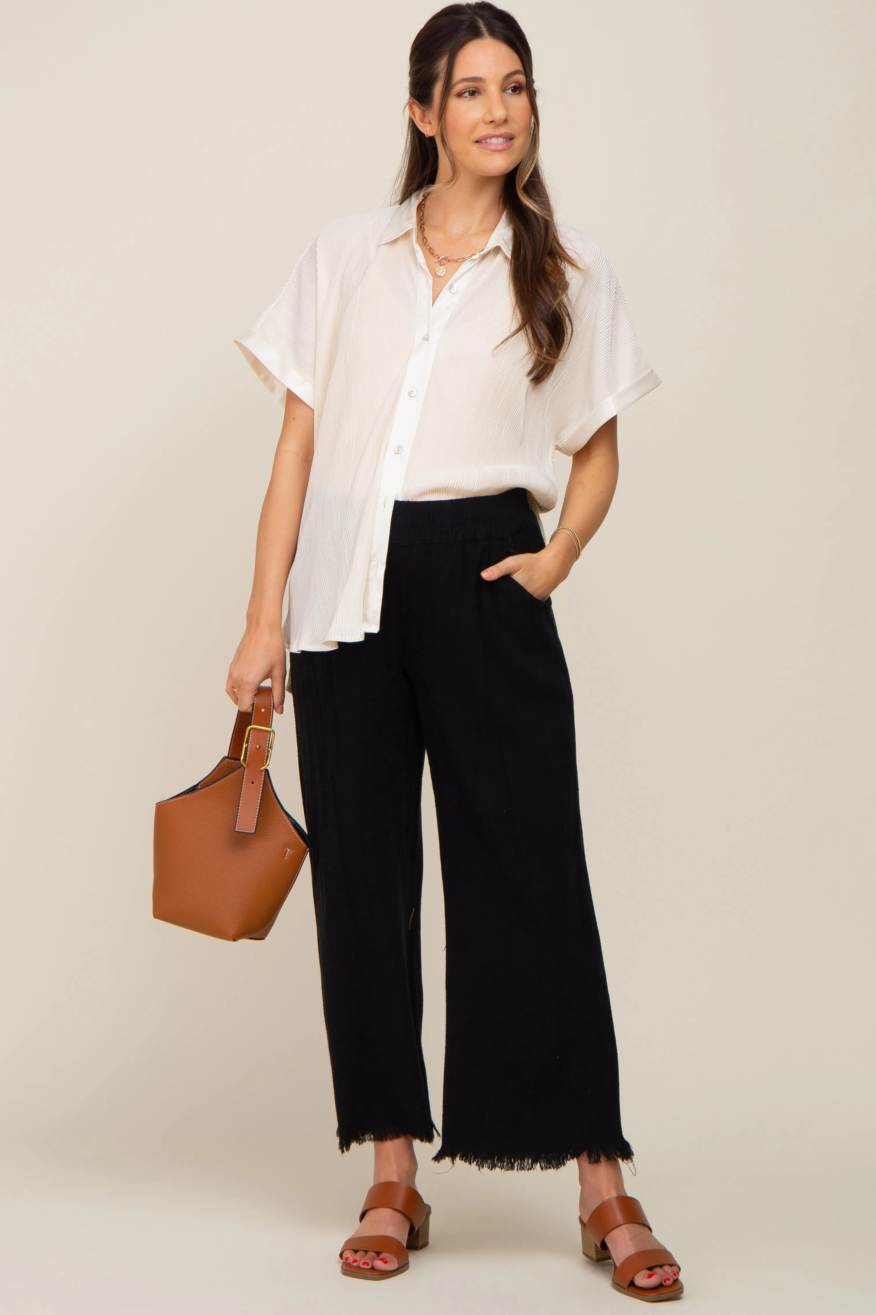 Cream Pleated Satin Button Up Maternity Top sold by Pinkblush product image thumbnail 5