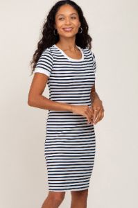 White Black Striped Fitted Maternity Dress sold by Pinkblush