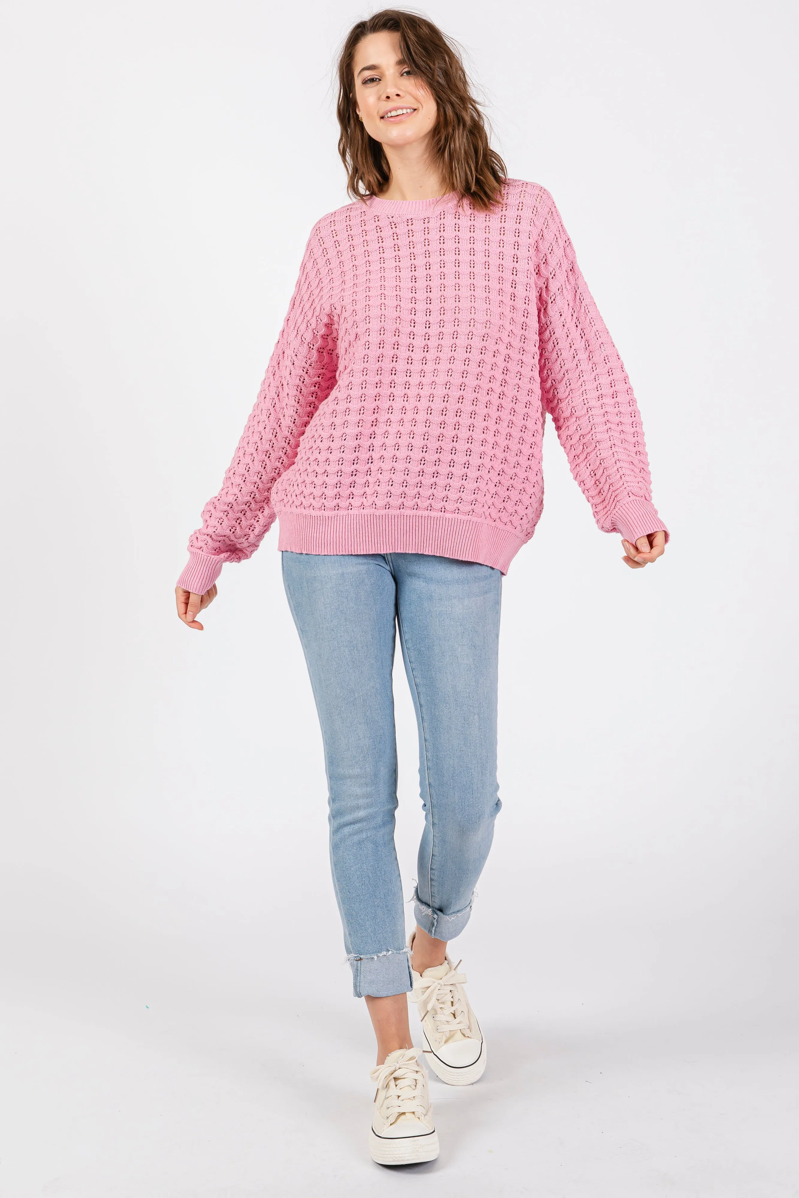 Pink Open Knit Long Sleeve Top sold by Pinkblush product image thumbnail 3