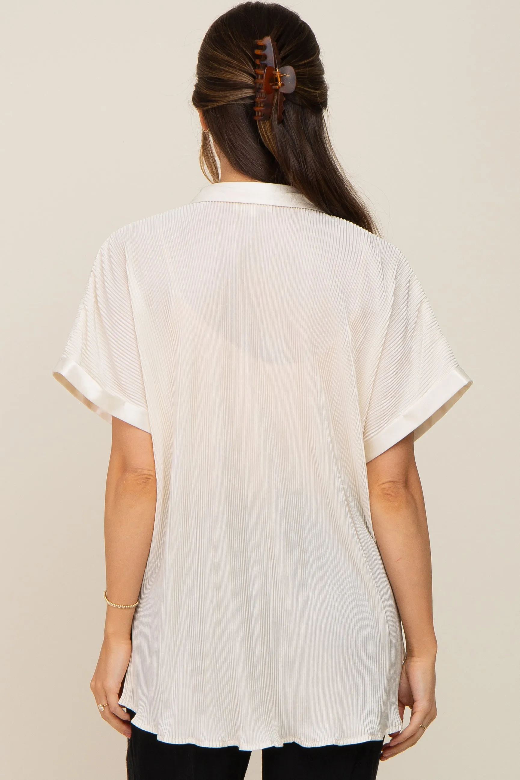 Cream Pleated Satin Button Up Maternity Top sold by Pinkblush product image thumbnail 3