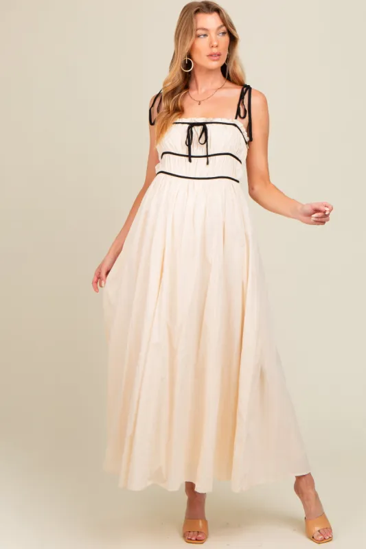 Cream Contrast Ribbon Trim Maternity Maxi Dress sold by Pinkblush
