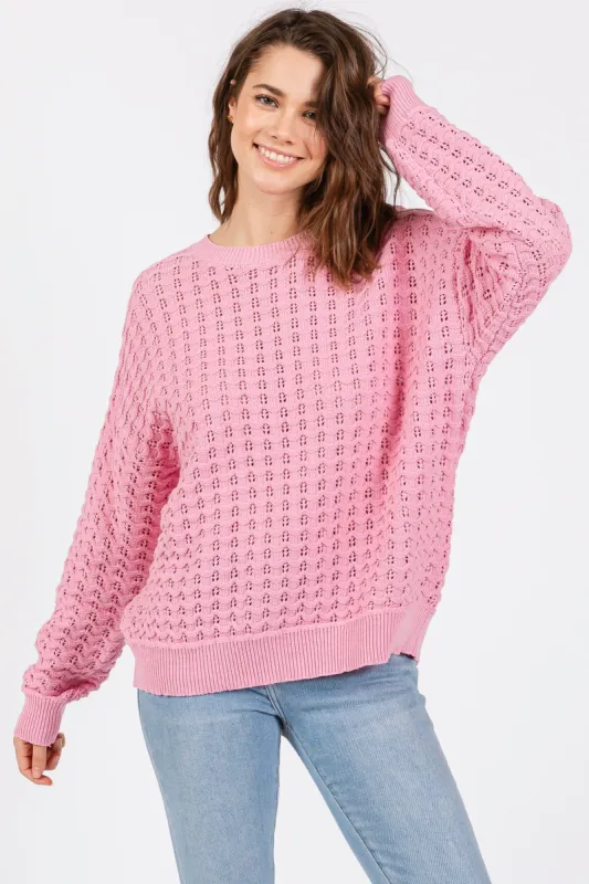 Pink Open Knit Long Sleeve Top sold by Pinkblush