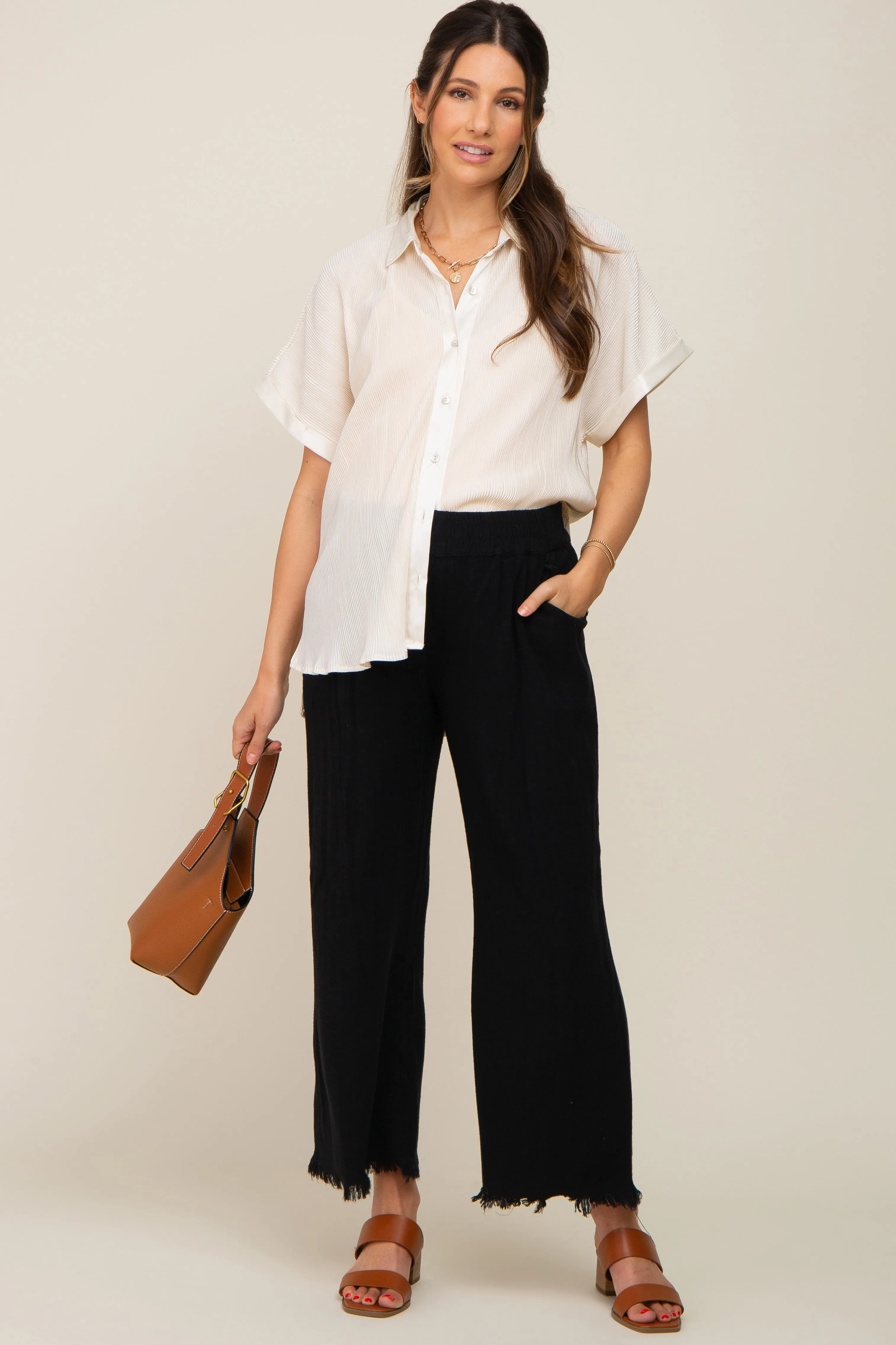 Cream Pleated Satin Button Up Maternity Top sold by Pinkblush product image thumbnail 4