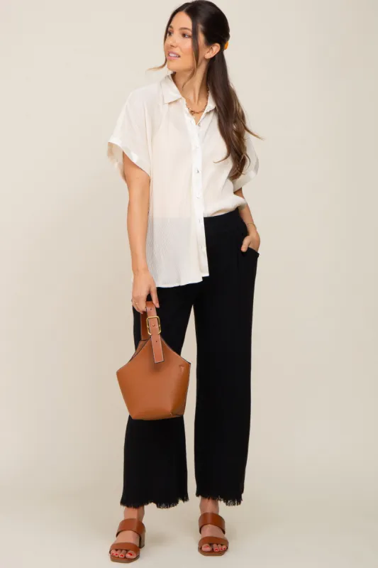 Cream Pleated Satin Button Up Maternity Top sold by Pinkblush