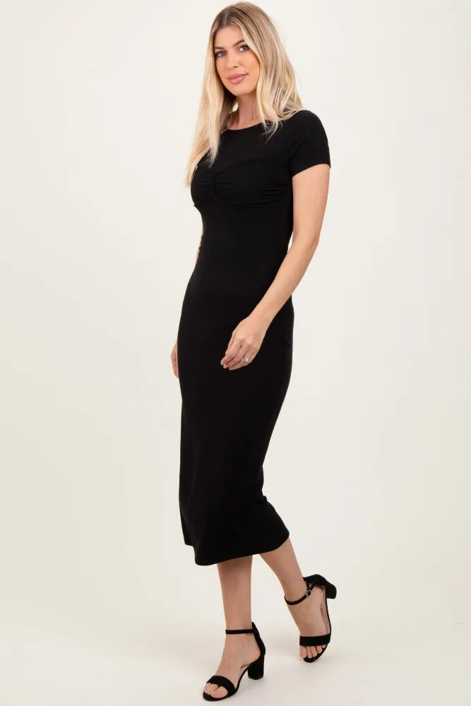 Black Ruched Bust Short Sleeve Maxi Dress sold by Pinkblush product image thumbnail 3