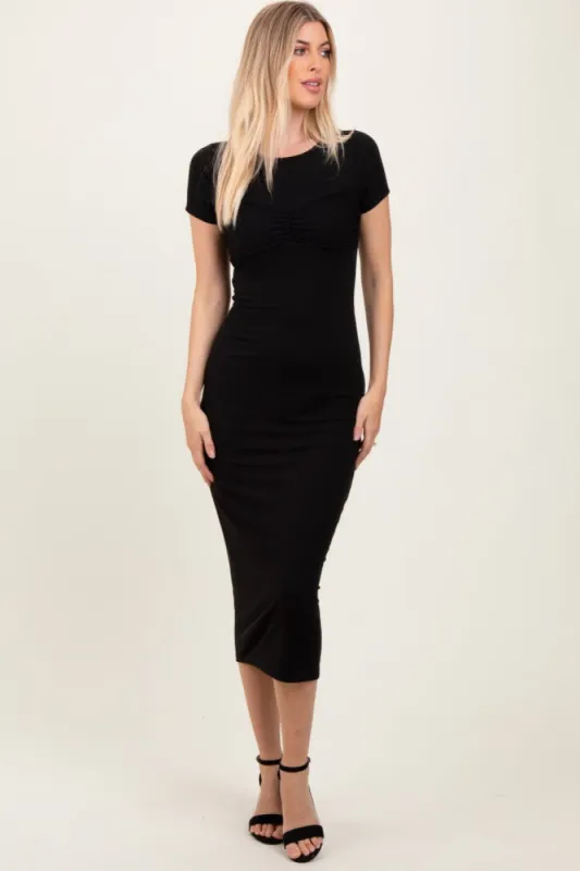 Black Ruched Bust Short Sleeve Maxi Dress sold by Pinkblush